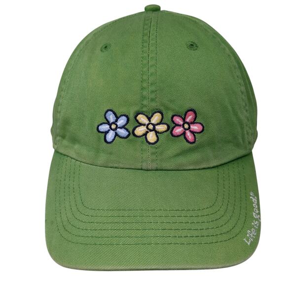 Flowers Slideback Baseball Hat Green One Size Embroidered Life Is Good - Picture 1 of 9